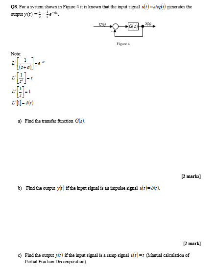 Q8 For A System Shown In Figure 4 It Is Known That The Input Signal Ult Stept Generates The Output Y T L13 To Fi 1