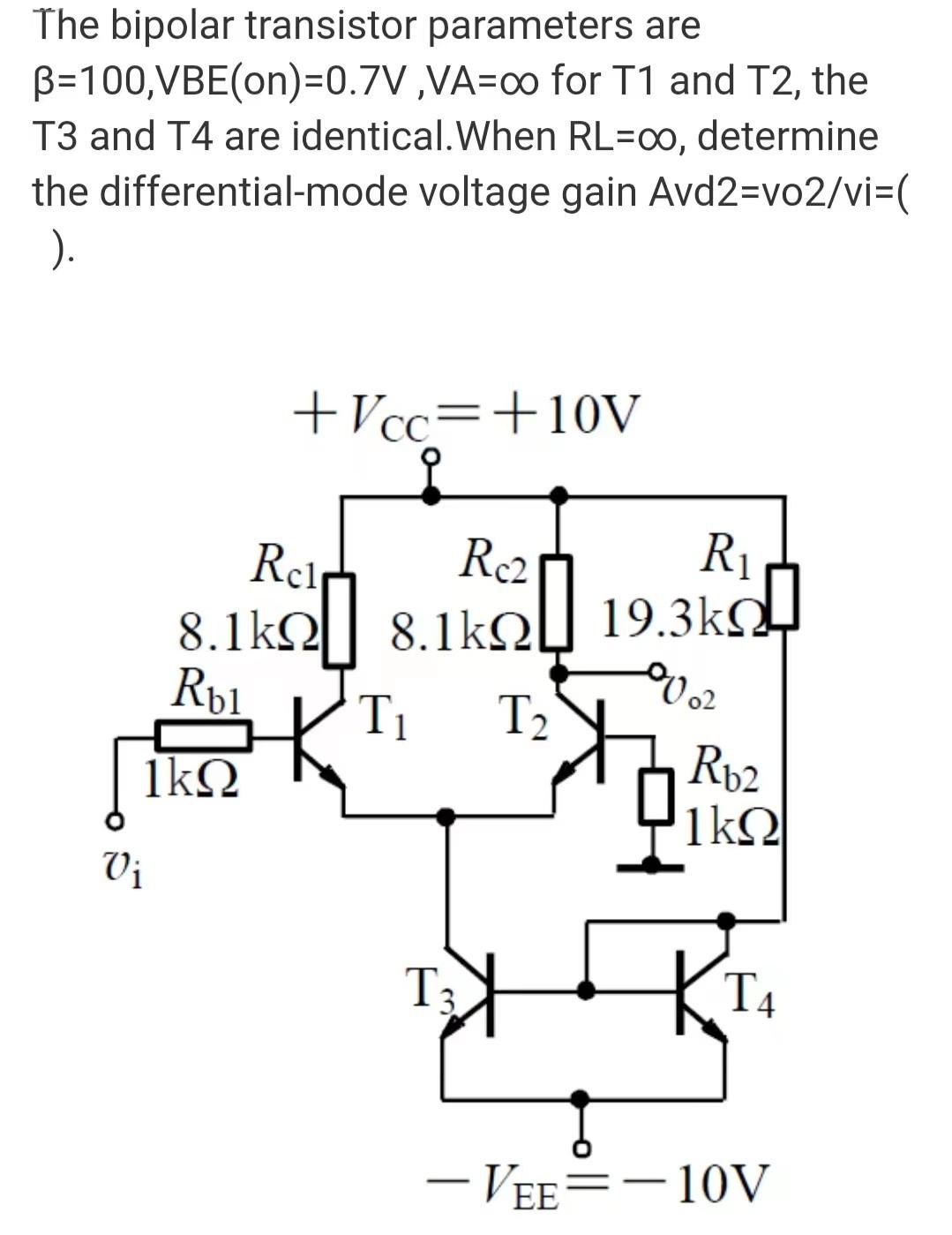 The Bipolar Transistor Parameters Are B 100 Vbe On 0 7v Va 0 For T1 And T2 The T3 And T4 Are Identical When Rl Co D 1