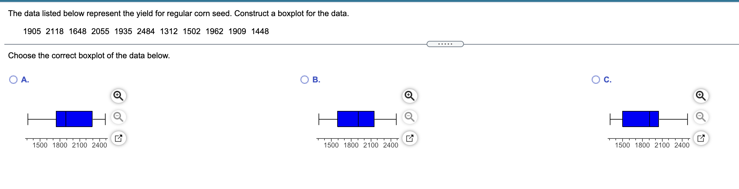 The Data Listed Below Represent The Yield For Regular Corn Seed Construct A Boxplot For The Data 1905 2118 1648 2055 1 1