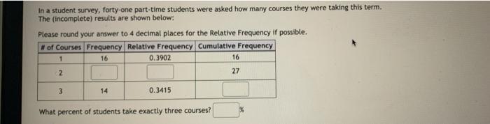 In A Student Survey Forty One Part Time Students Were Asked How Many Courses They Were Taking This Term The Incomplet 1