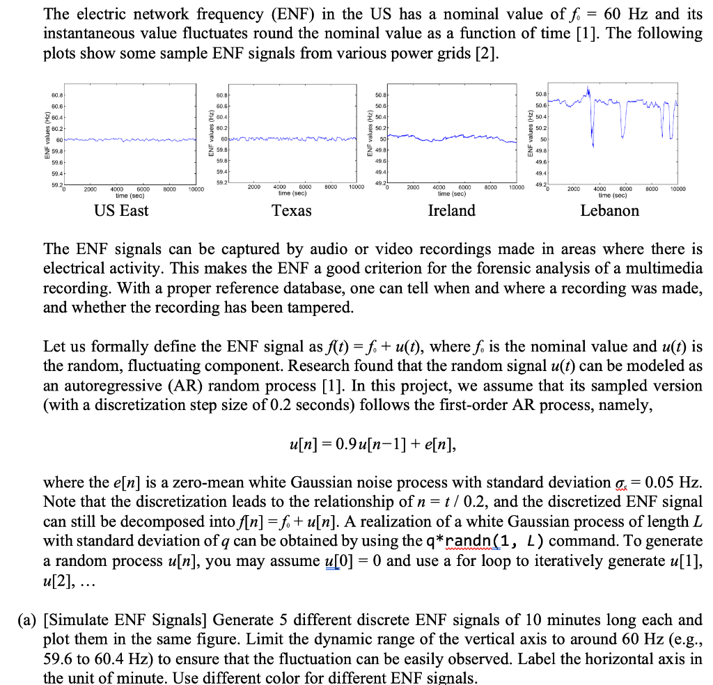 The Electric Network Frequency Enf In The Us Has A Nominal Value Of F 60 Hz And Its Instantaneous Value Fluctuates R 1