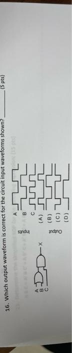 16 Which Output Waveform Is Correct For The Circuit Input Waveforms Shown 5 Pts Inputs B X Indino C A B C 0 1