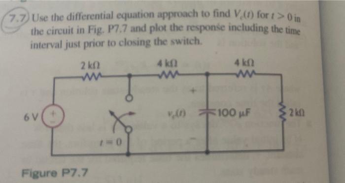 7 7 Use The Differential Equation Approach To Find V For O In The Circuit In Fig P7 7 And Plot The Response Includin 1
