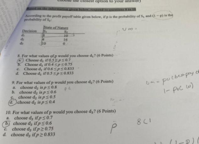 The Closest Option To Your Answer The Information Helewesenduestions According To The Profit Payoff Table Given Below 1