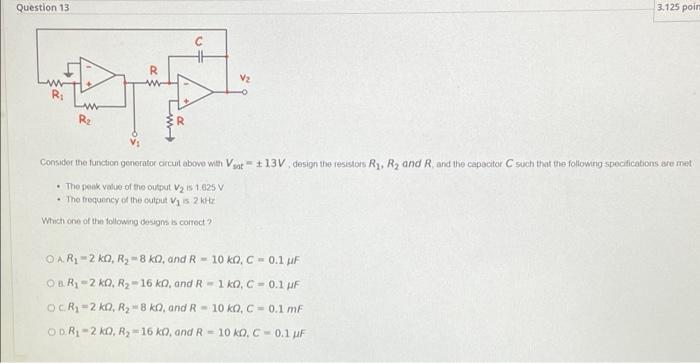 Question 13 3 125 Poin C H R V2 Lw R Lm O R Consider The Function Generator Orcut Abowo Win Vest 13v Design The Res 1