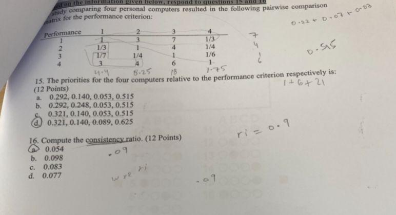 0 22 0 07 0 03 4 Performance 3 4 1 75 On The Information Given Below Respond To Questions And Study Comparing Four Per 1