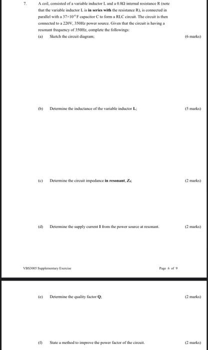 7 A Coil Consisted Of A Variable Indoctor Land A 0 812 Internal Resistance R Note That The Variable Inductor L Is In 1