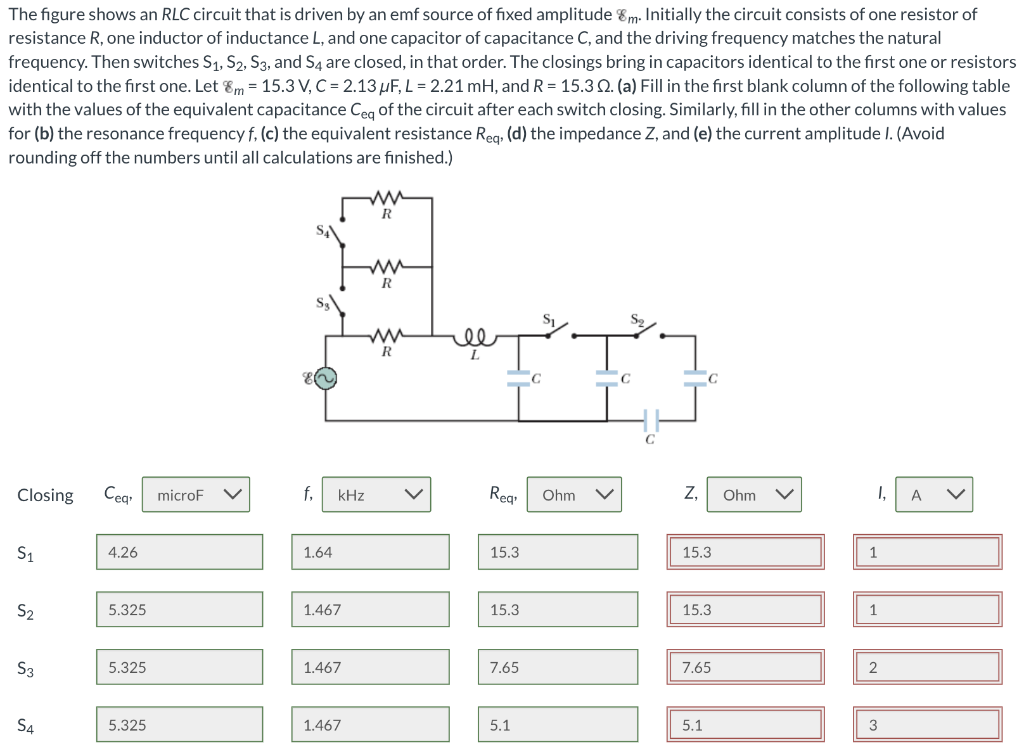 The Figure Shows An Rlc Circuit That Is Driven By An Emf Source Of Fixed Amplitude Em Initially The Circuit Consists Of 1