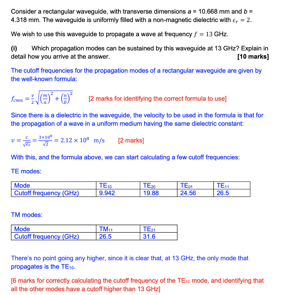 Consider A Rectangular Waveguide With Transverse Dimensions A 10 668 Mm And B 4 318 Mm The Waveguide Is Uniformly 1