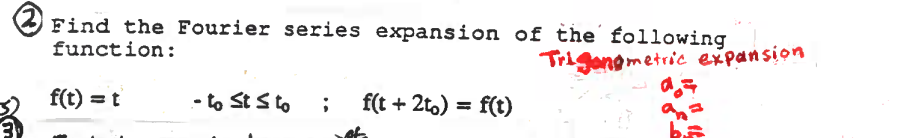 Find The Fourier Series Expansion Of The Following Function Trigang Metric Expansion F T T To St Sto I F T 2t 1
