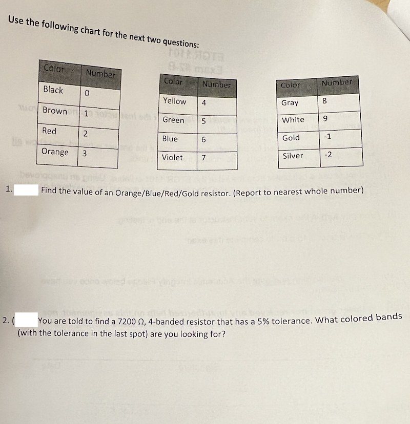 Use The Following Chart For The Next Two Questions Color Number Color Number Color Number Black 0 Yellow 4 Gray 8 00 Br 1