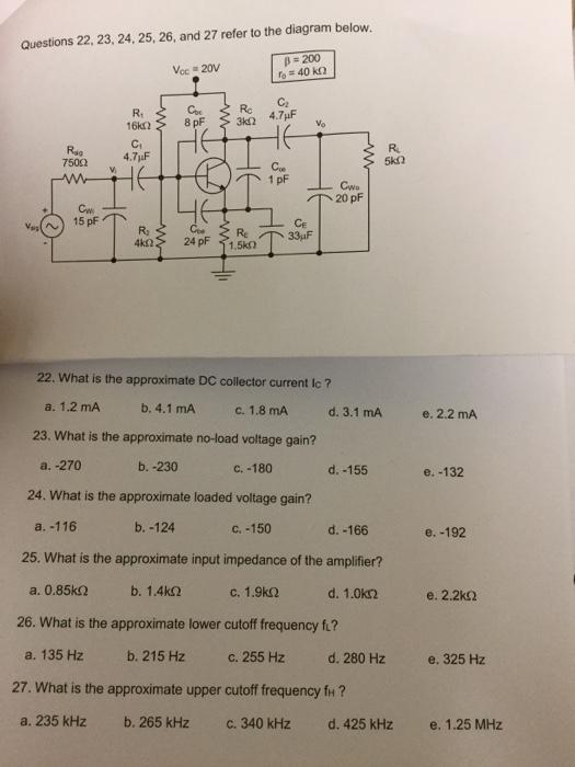 Questions 22 23 24 25 26 And 27 Refer To The Diagram Below Voc 20v B 200 Po 40 Kn Coc 8 Pf Rc 3k2 C 4 7f Vo R 1 1