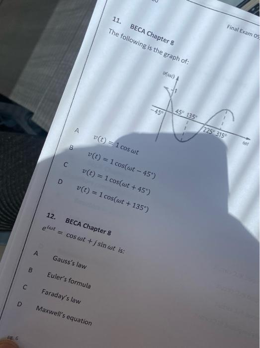 11 Beca Chapter 8 The Following Is The Graph Of Final Exam Os 61 45 135 225 315 V 1 Cost B V T 1 Cos Wt 45 1