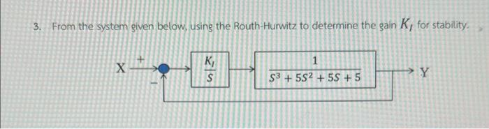 3 From The System Given Below Using The Routh Hurwitz To Determine The Gain K For Stability 1 X K S 3 592 55 5 Y 1