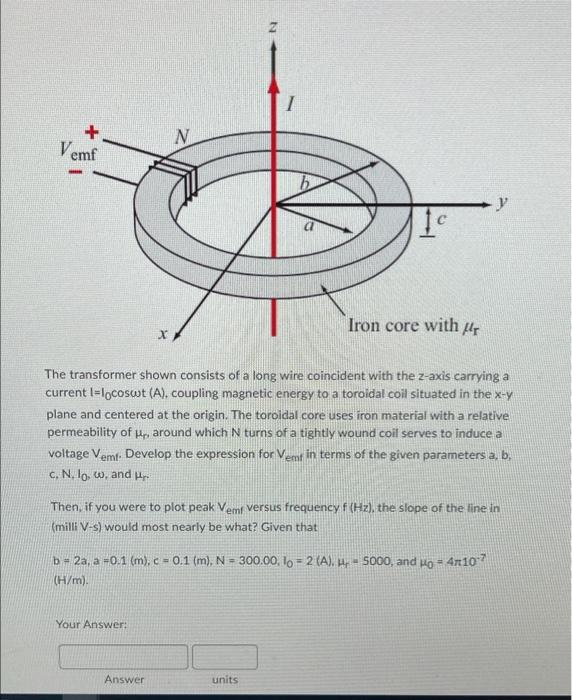 N 1 N Vemf 1 Y Iron Core With Up The Transformer Shown Consists Of A Long Wire Coincident With The Z Axis Carrying A C 1