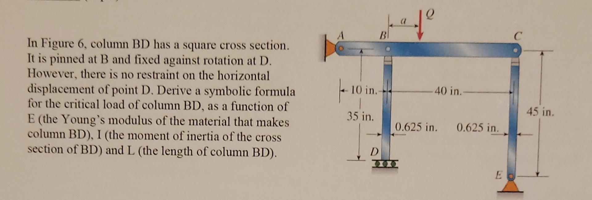 A Bi C 10 In In Figure 6 Column Bd Has A Square Cross Section It Is Pinned At B And Fixed Against Rotation At D Howe 1