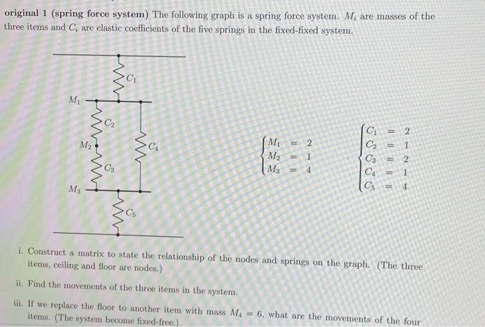 Original 1 Spring Force System The Following Graph Is A Spring Force System M Are Masses Of The Three Items And Care 1