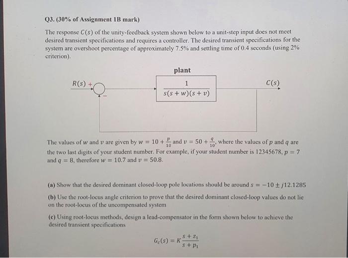 Q3 30 Of Assignment 1b Mark The Response C S Of The Unity Feedback System Shown Below To A Unit Step Input Does Not 1
