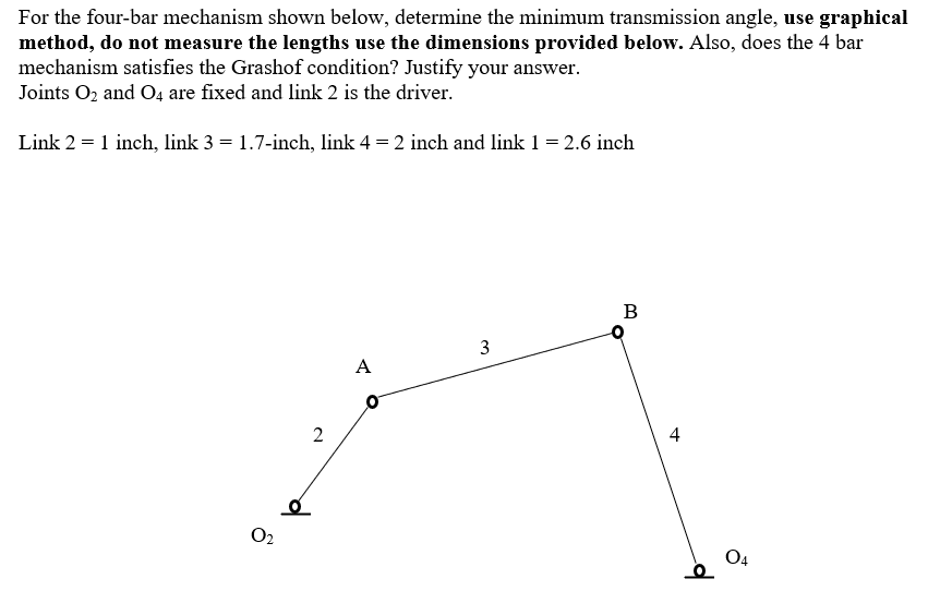 For The Four Bar Mechanism Shown Below Determine The Minimum Transmission Angle Use Graphical Method Do Not Measure T 1