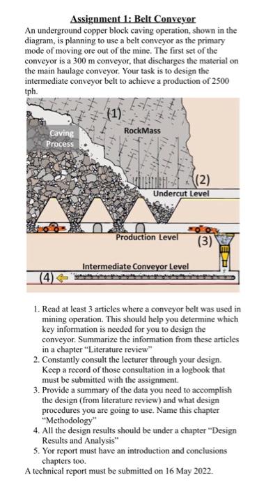 Assignment 1 Belt Conveyor An Underground Copper Block Caving Operation Shown In The Diagram Is Planning To Use A Bel 2