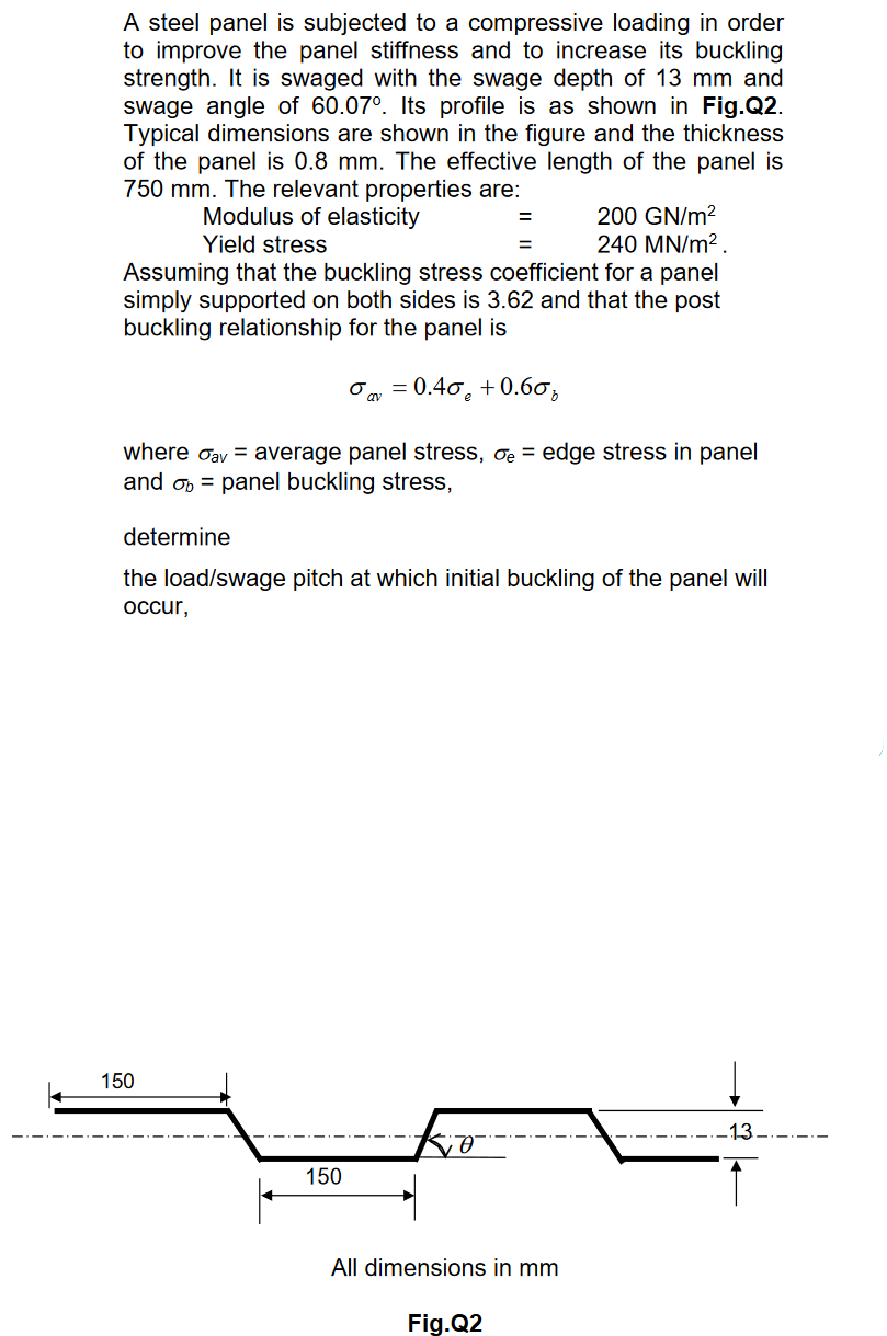 A Steel Panel Is Subjected To A Compressive Loading In Order To Improve The Panel Stiffness And To Increase Its Buckling 1