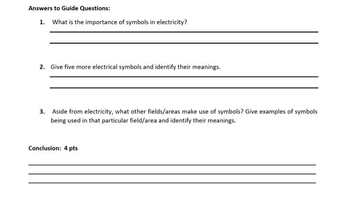 Answers To Guide Questions 1 What Is The Importance Of Symbols In Electricity 2 Give Five More Electrical Symbols An 1