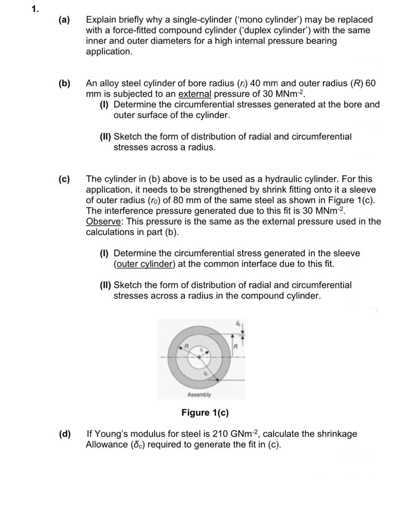1 A Explain Briefly Why A Single Cylinder Mono Cylinder May Be Replaced With A Force Fitted Compound Cylinder D 1