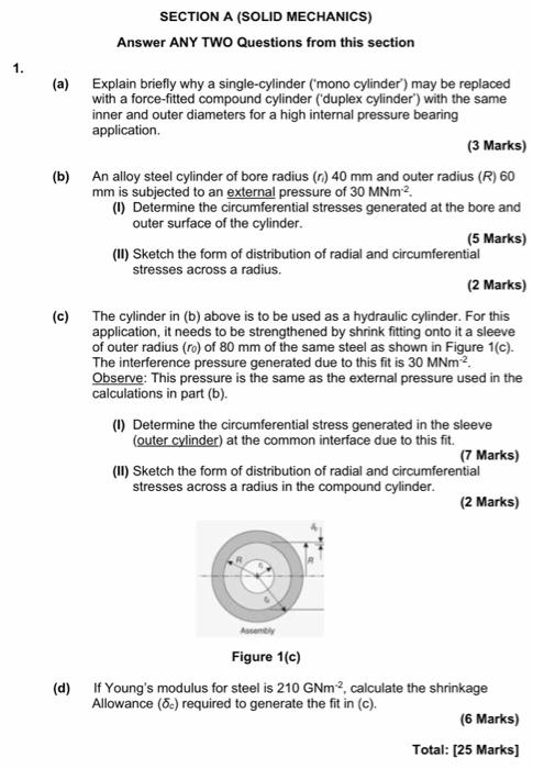 Section A Solid Mechanics Answer Any Two Questions From This Section 1 1 A Explain Briefly Why A Single Cylinder 1