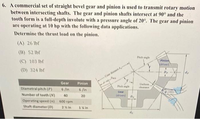 6 A Commercial Set Of Straight Bevel Gear And Pinion Is Used To Transmit Rotary Motion Between Intersecting Shafts The 1
