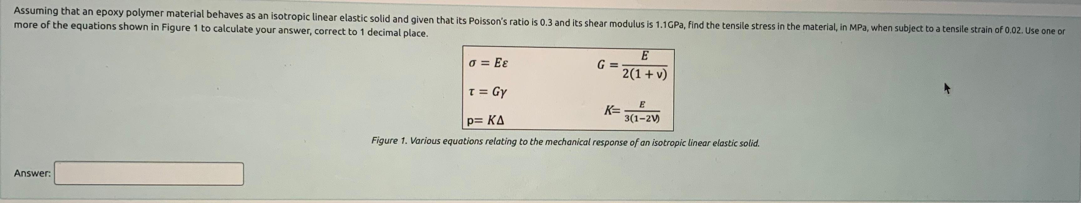 Assuming That An Epoxy Polymer Material Behaves As An Isotropic Linear Elastic Solid And Given That Its Poisson S Ratio 1