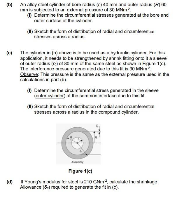 B An Alloy Steel Cylinder Of Bore Radius M 40 Mm And Outer Radius R 60 Mm Is Subjected To An External Pressure Of 1