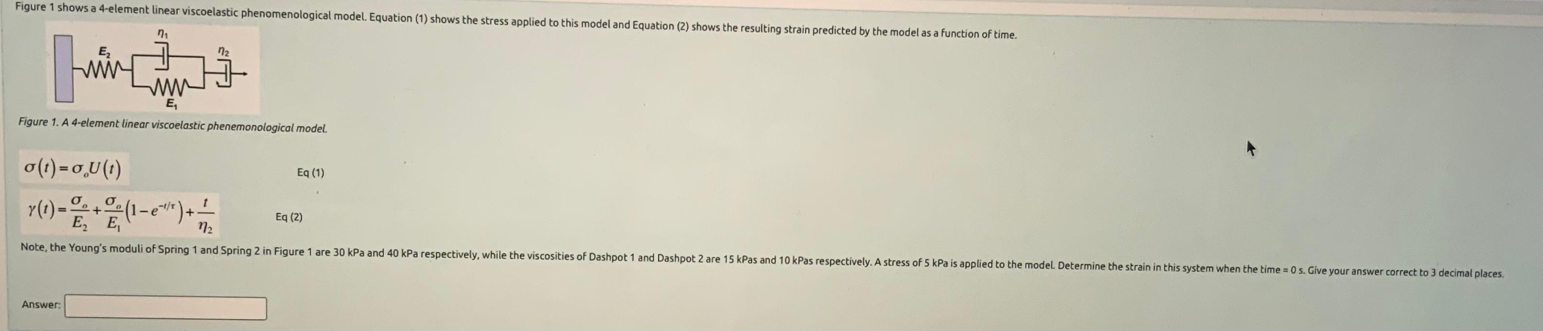 Figure 1 Shows A 4 Element Linear Viscoelastic Phenomenological Model Equation 1 Shows The Stress Applied To This Mod 1