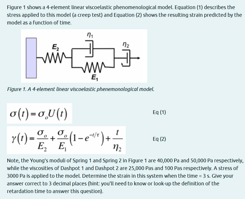 Figure 1 Shows A 4 Element Linear Viscoelastic Phenomenological Model Equation 1 Describes The Stress Applied To This 1
