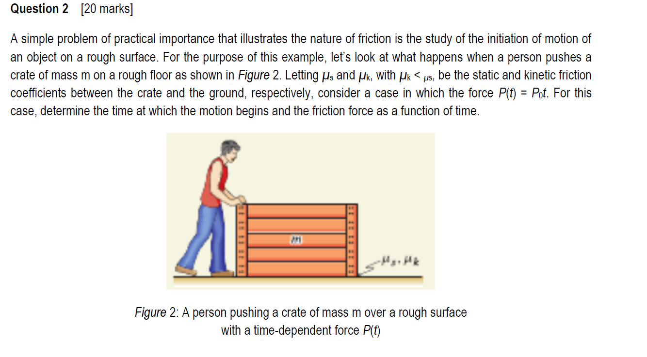 Question 2 20 Marks A Simple Problem Of Practical Importance That Illustrates The Nature Of Friction Is The Study Of T 1
