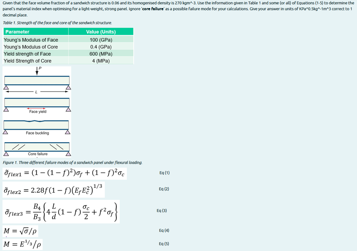 Given That The Face Volume Fraction Of A Sandwich Structure Is 0 06 And Its Homogenised Density Is 270 Kgm 3 Use The I 1