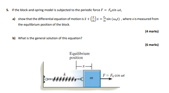 M 5 If The Block And Spring Model Is Subjected To The Periodic Force F Fysin Wt A Show That The Differential Equa 1