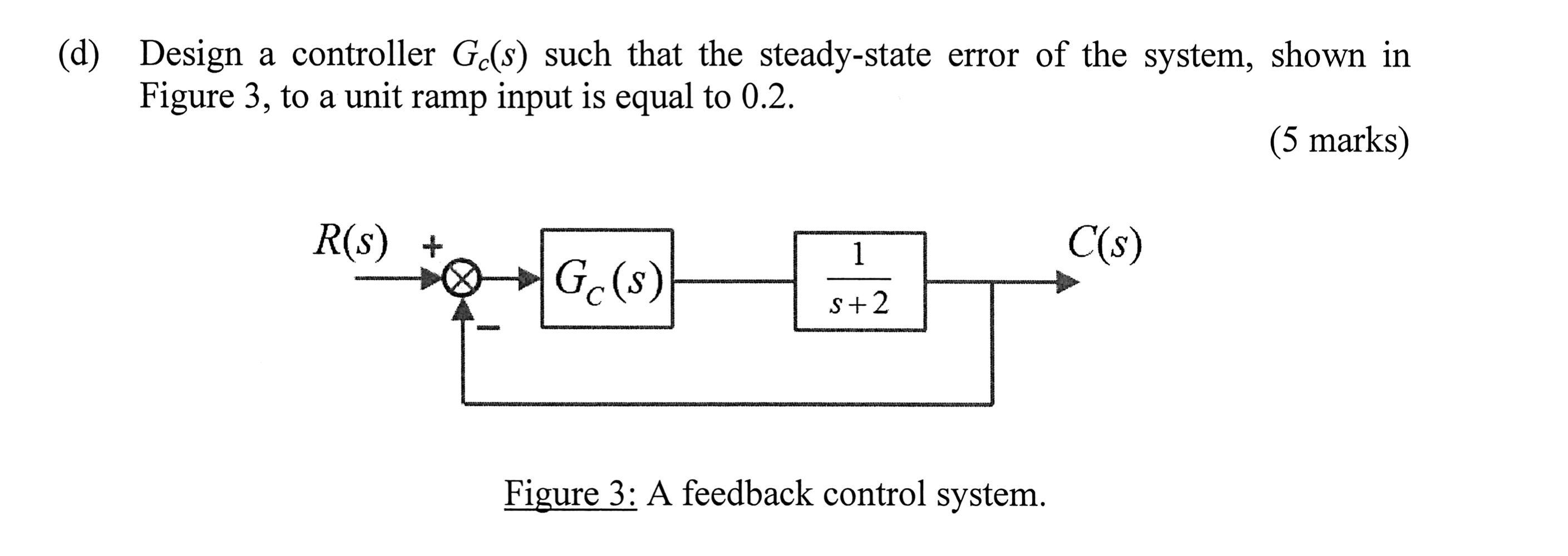 D Design A Controller Gc S Such That The Steady State Error Of The System Shown In Figure 3 To A Unit Ramp Input Is 1