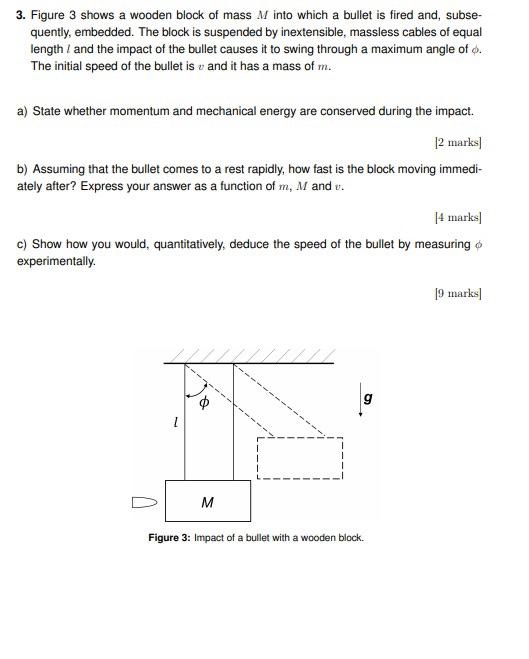 3 Figure 3 Shows A Wooden Block Of Mass M Into Which A Bullet Is Fired And Subse Quently Embedded The Block Is Suspe 1