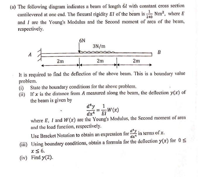 A The Following Diagram Indicates A Beam Of Length 6l With Constant Cross Section Cantilevered At One End The Flexura 1