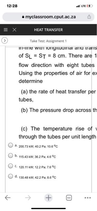 12 24 Sl Ut Myclassroom Cput Ac Za Heat Transfer Take Test Assignment 1 In A Steam Power Plant The Exnausig And 300 C 2