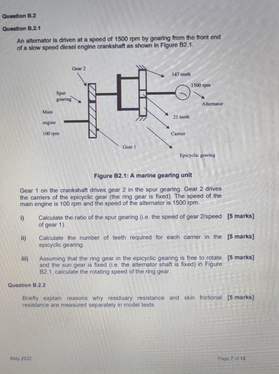 Question B 2 Question B 2 1 An Alternator Is Driven At A Speed Of 1500 Rpm By Gearing From The Front End Of A Slow Speed 1