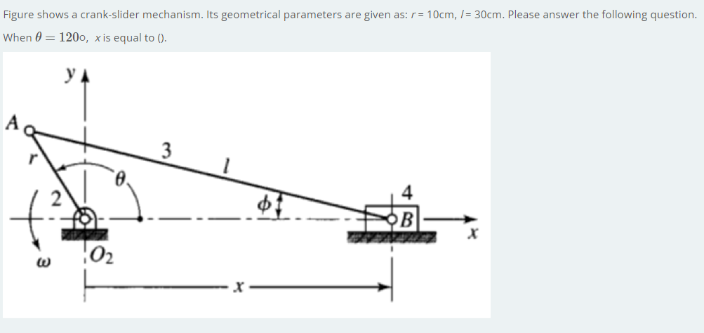 Figure Shows A Crank Slider Mechanism Its Geometrical Parameters Are Given As R 10cm I 30cm Please Answer The Fol 1