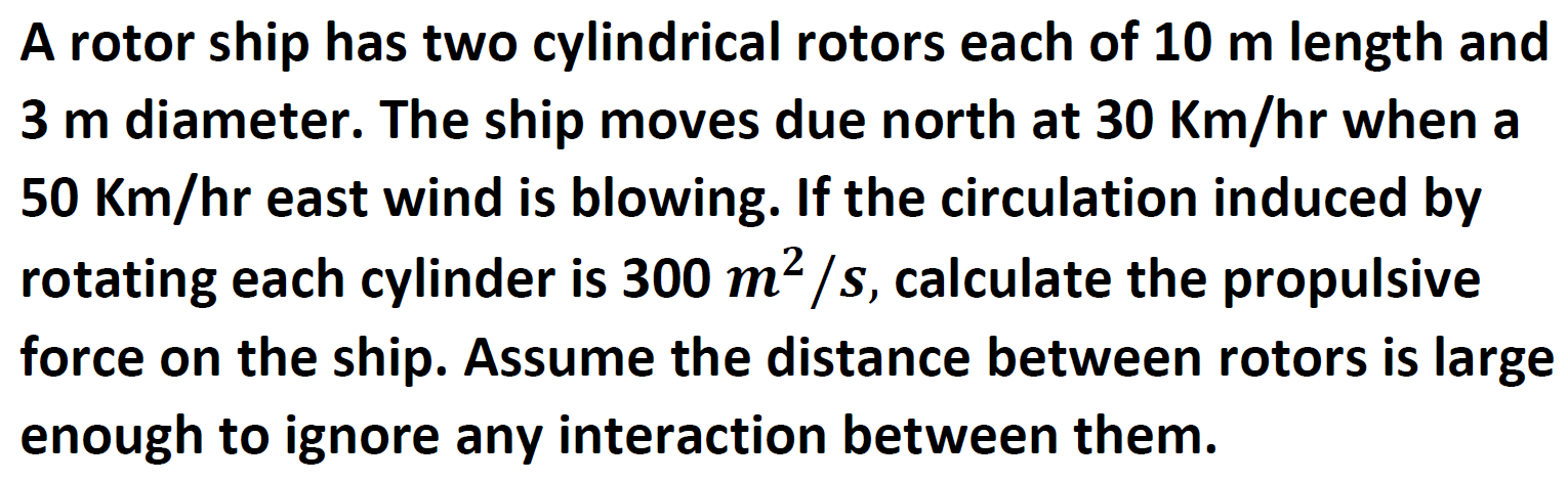 A Rotor Ship Has Two Cylindrical Rotors Each Of 10 M Length And 3 M Diameter The Ship Moves Due North At 30 Km Hr When 1