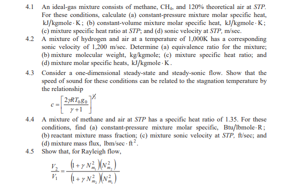 4 1 An Ideal Gas Mixture Consists Of Methane Ch4 And 120 Theoretical Air At Stp For These Conditions Calculate A 1