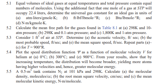 5 1 Equal Volumes Of Ideal Gases At Equal Temperatures And Total Pressure Contain Equal Numbers Of Molecules Using The 1