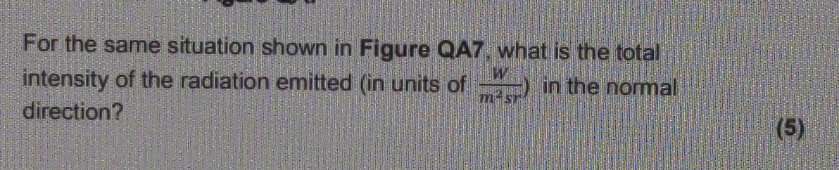 For The Same Situation Shown In Figure Qa7 What Is The Total M Intensity Of The Radiation Emitted In Units Of In The N 1