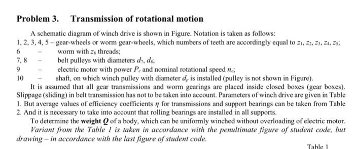 6 Problem 3 Transmission Of Rotational Motion A Schematic Diagram Of Winch Drive Is Shown In Figure Notation Is Taken 1