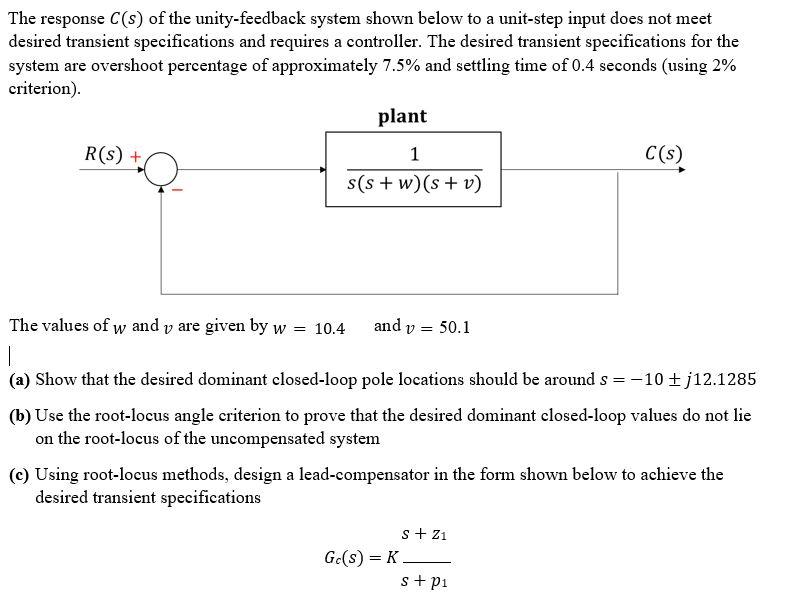 The Response C S Of The Unity Feedback System Shown Below To A Unit Step Input Does Not Meet Desired Transient Specific 1