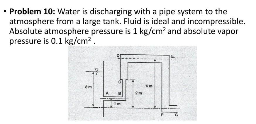 Problem 10 Water Is Discharging With A Pipe System To The Atmosphere From A Large Tank Fluid Is Ideal And Incompress 1