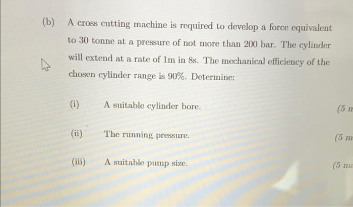 B A Cross Cutting Machine Is Required To Develop A Force Equivalent To 30 Tonne At A Pressure Of Not More Than 200 Bar 1